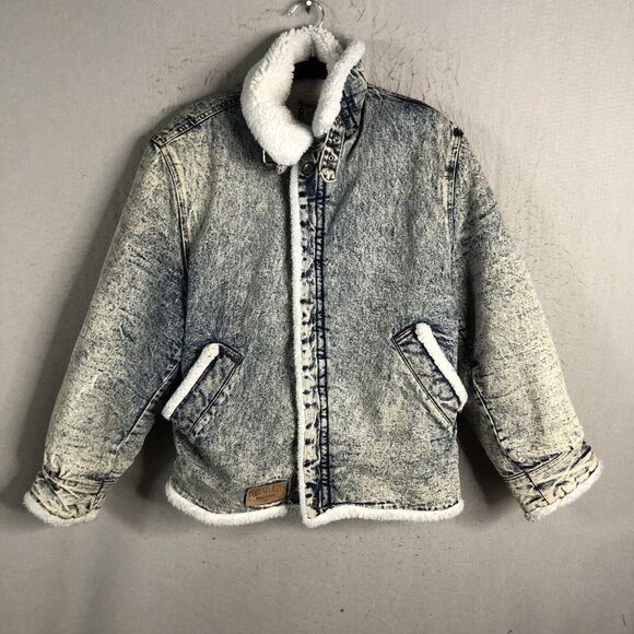 Vintage Forenza Jean Jacket Mens Small Blue Acid Wash Sherpa Lined80s Retro